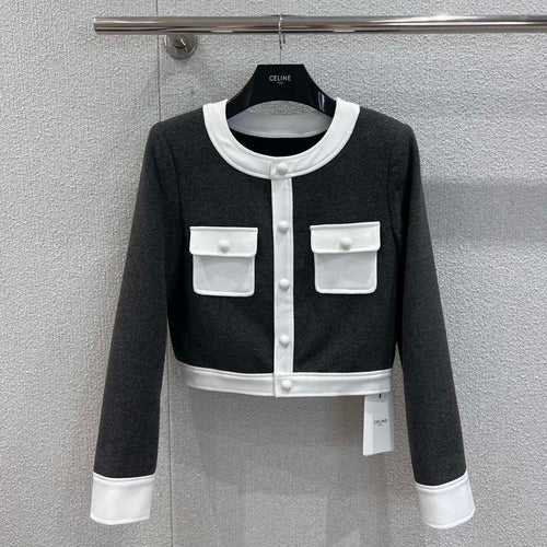 French Heiress Color-Blocked Jacket Wool & Leather