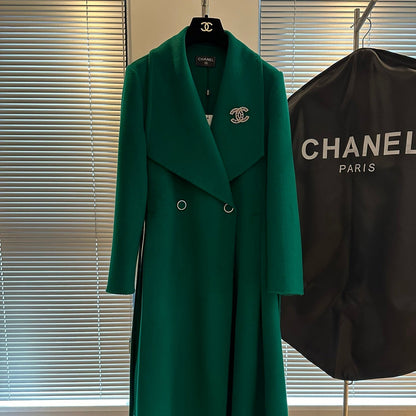 Green Double-Breasted Wool Coat