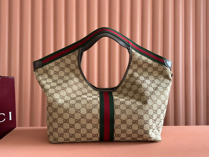 Gucci Giglio Large Tote Bag Beige and Dark Brown Canvas