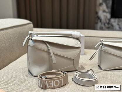 Loe Medium 24 Puzzle Bag In White Grained Calfskin