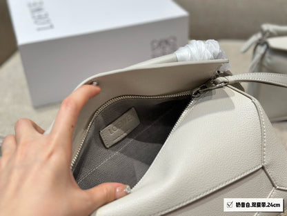 Loe Medium 24 Puzzle Bag In White Grained Calfskin