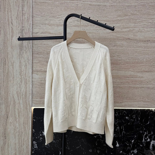 Hermes 100% Wool Coat Knitwear Blue, White & Brown