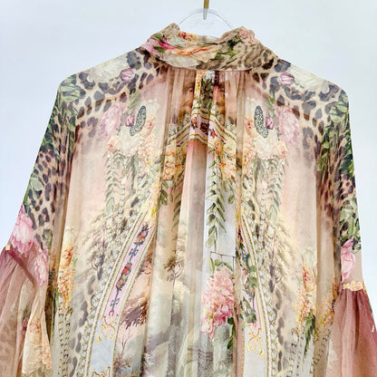 High-Neck Ruffled Batwing Sleeve Loose Long Dress