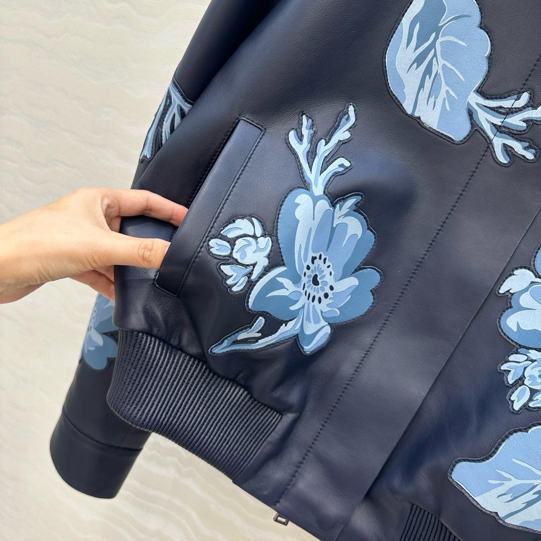 Leather Jacket with Floral Embroidery