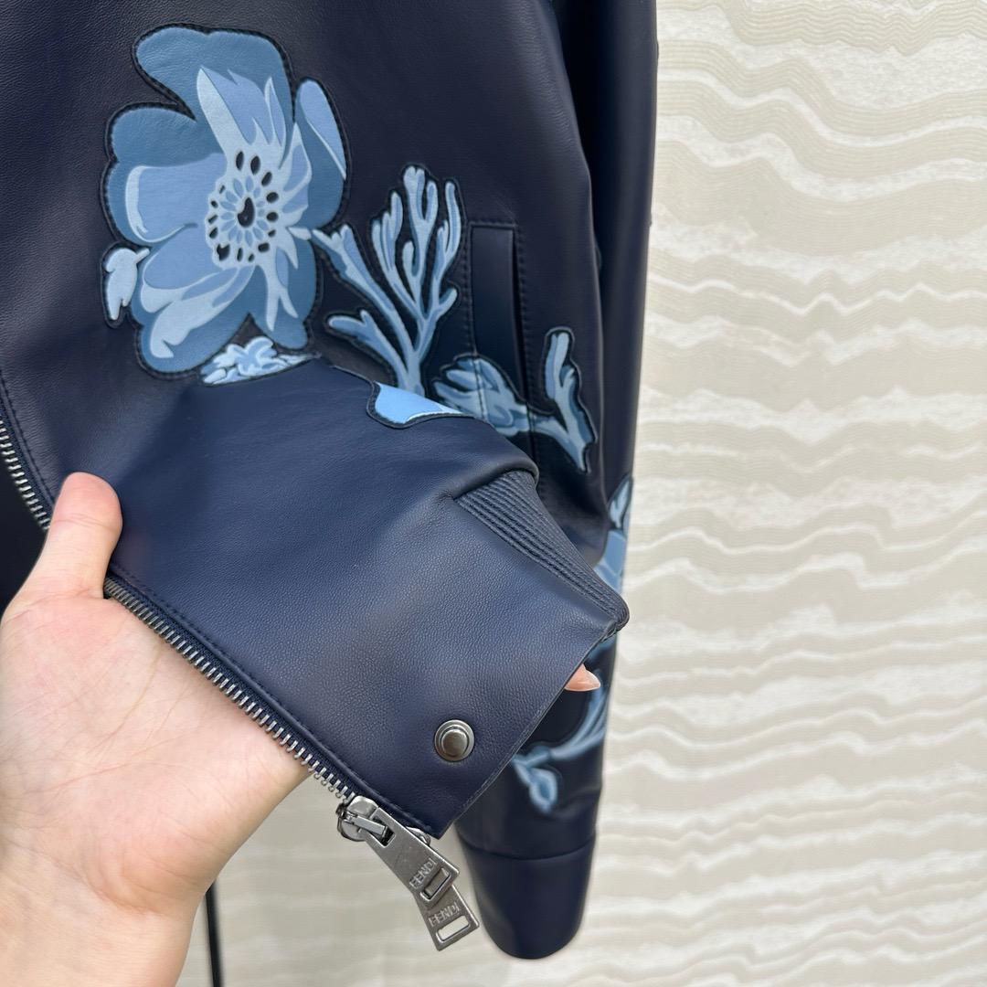 Leather Jacket with Floral Embroidery