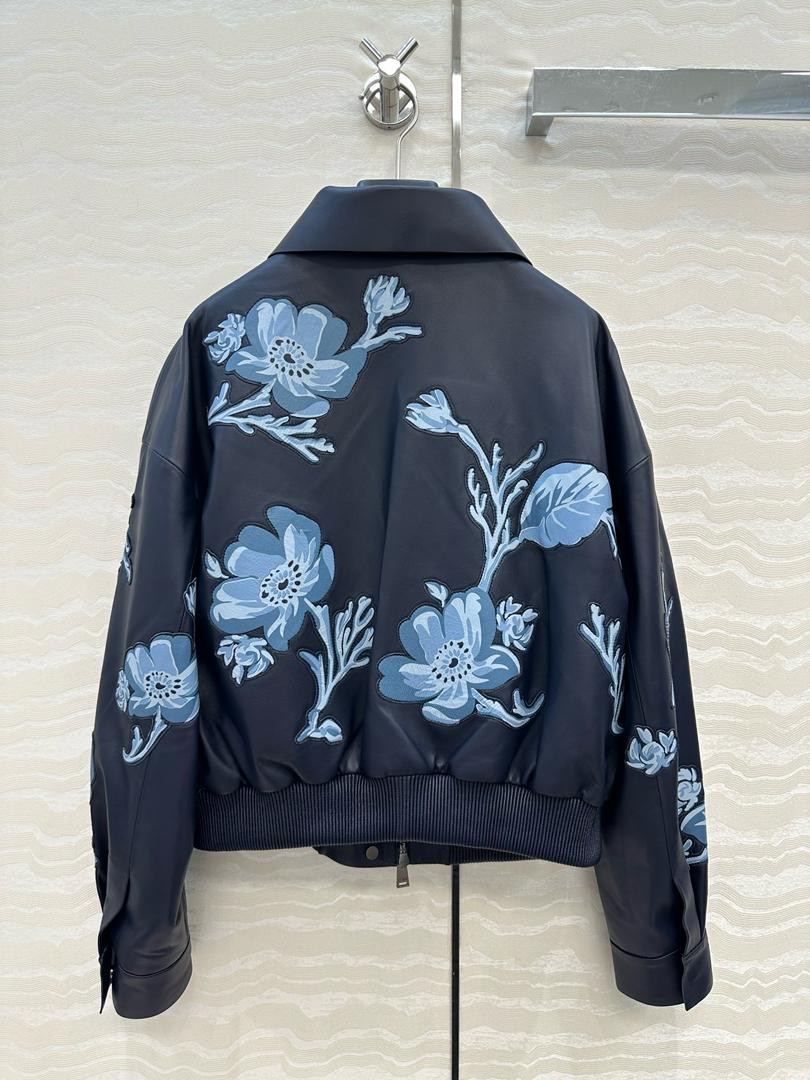 Leather Jacket with Floral Embroidery