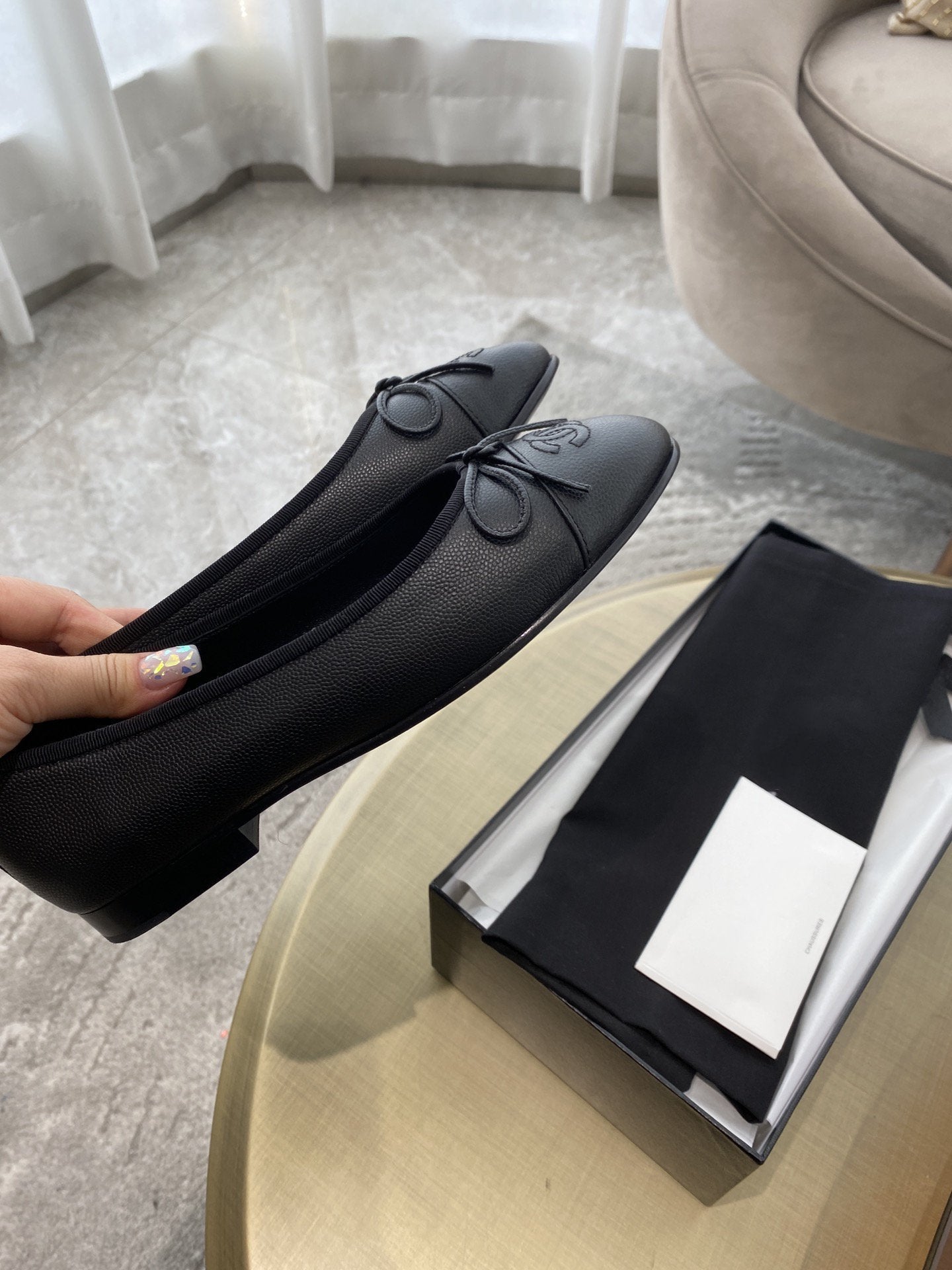 Ballet Flats Black Grained Calfskin