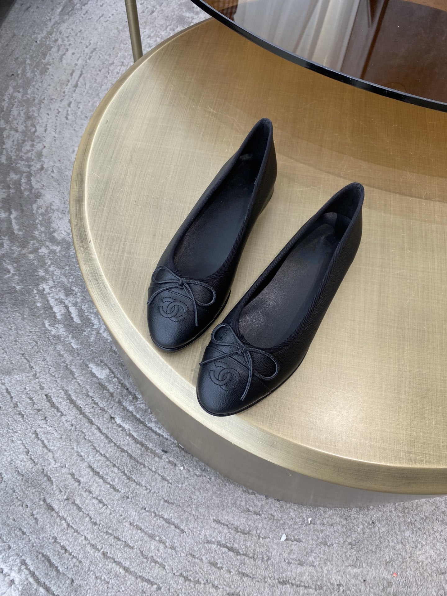 Ballet Flats Black Grained Calfskin