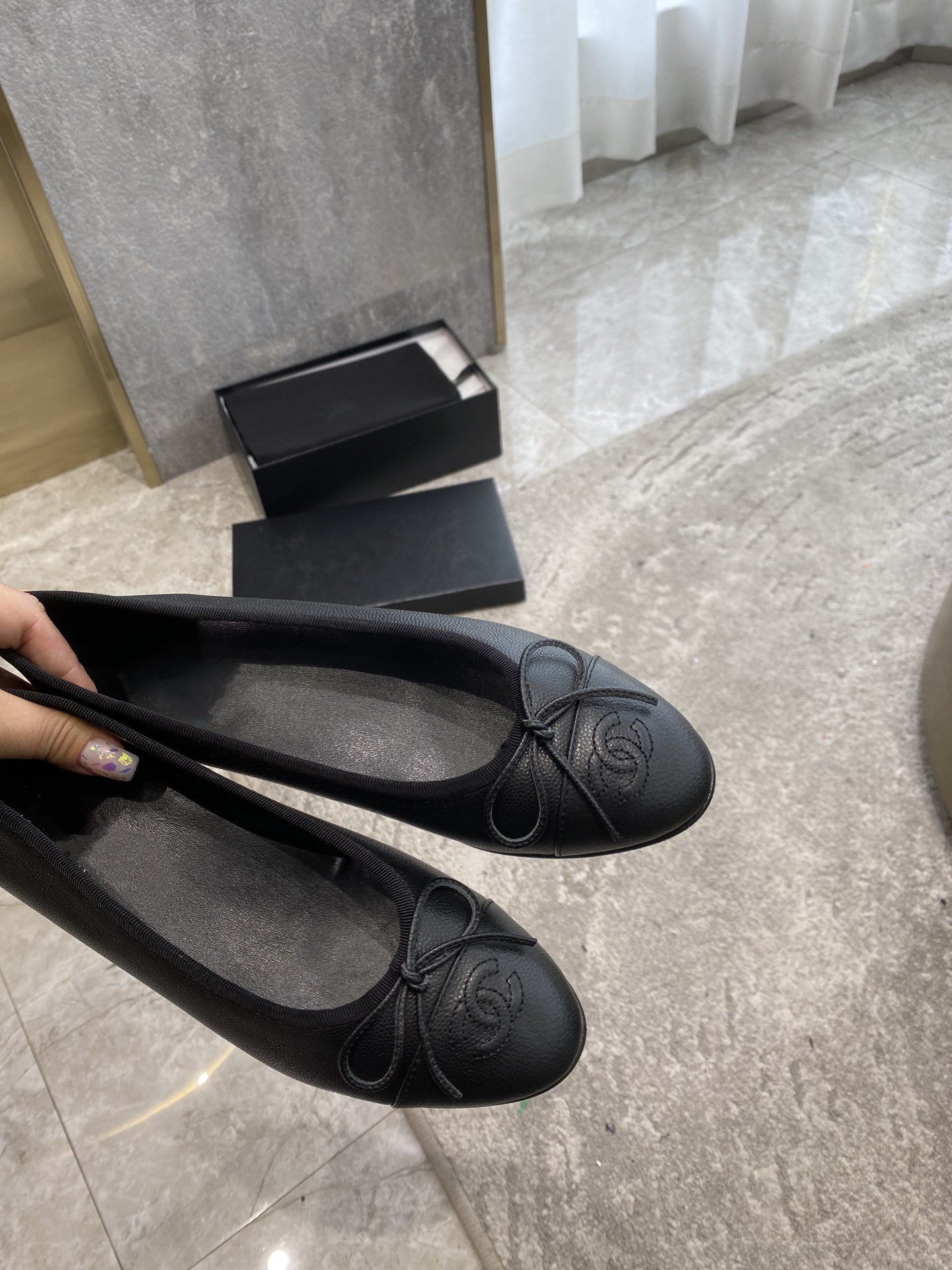 Ballet Flats Black Grained Calfskin