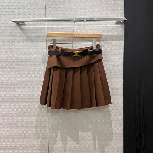 Patchwork Ruffled Pleated Midi Skirt Faux Two-Piece