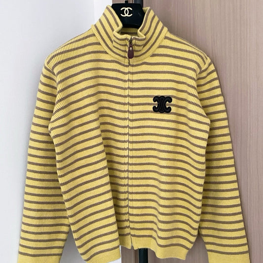 Striped Tricolor Cardigan Logo Embellished Stylish