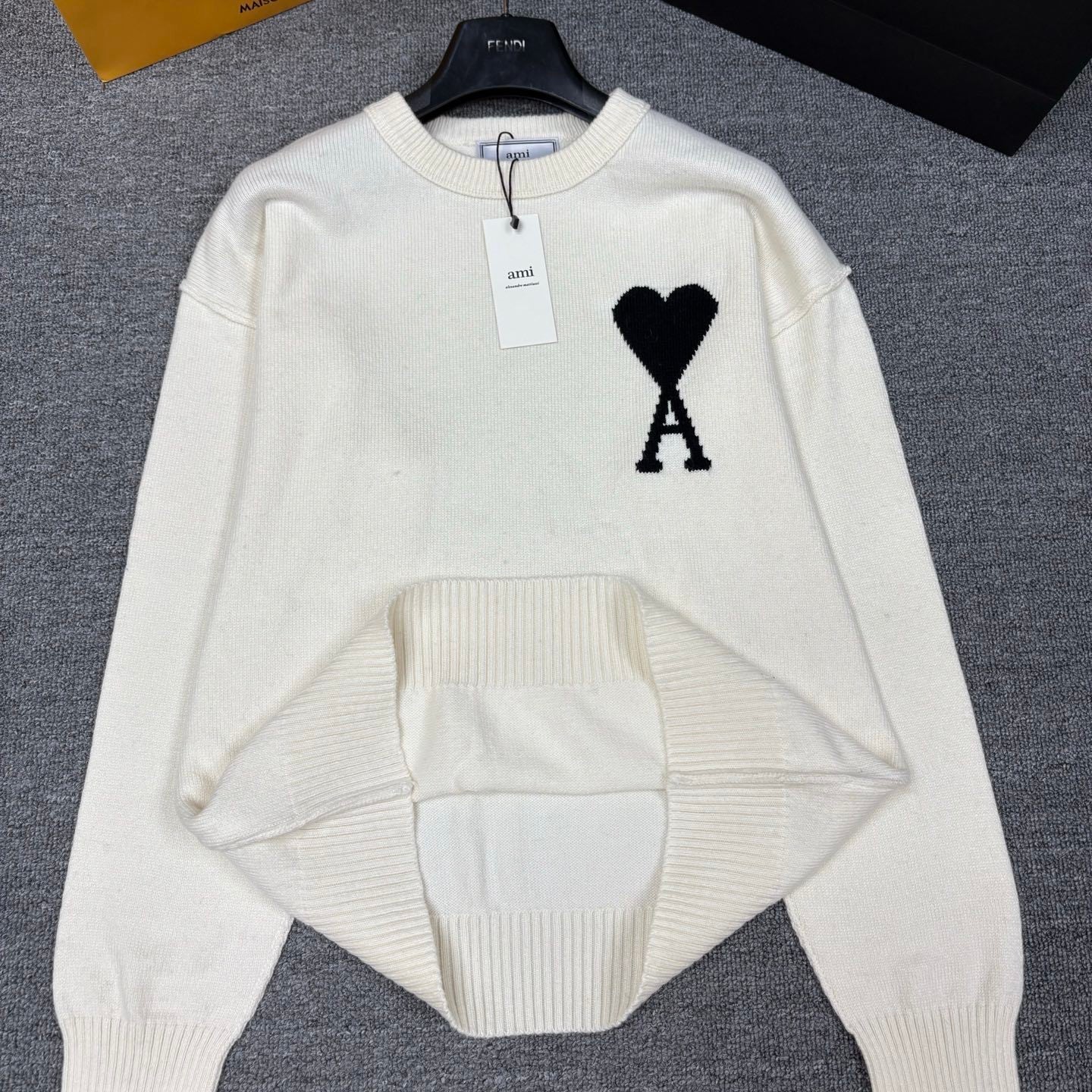 Winter Knit Crew Neck Pullover Heart & Letter A Jacquard