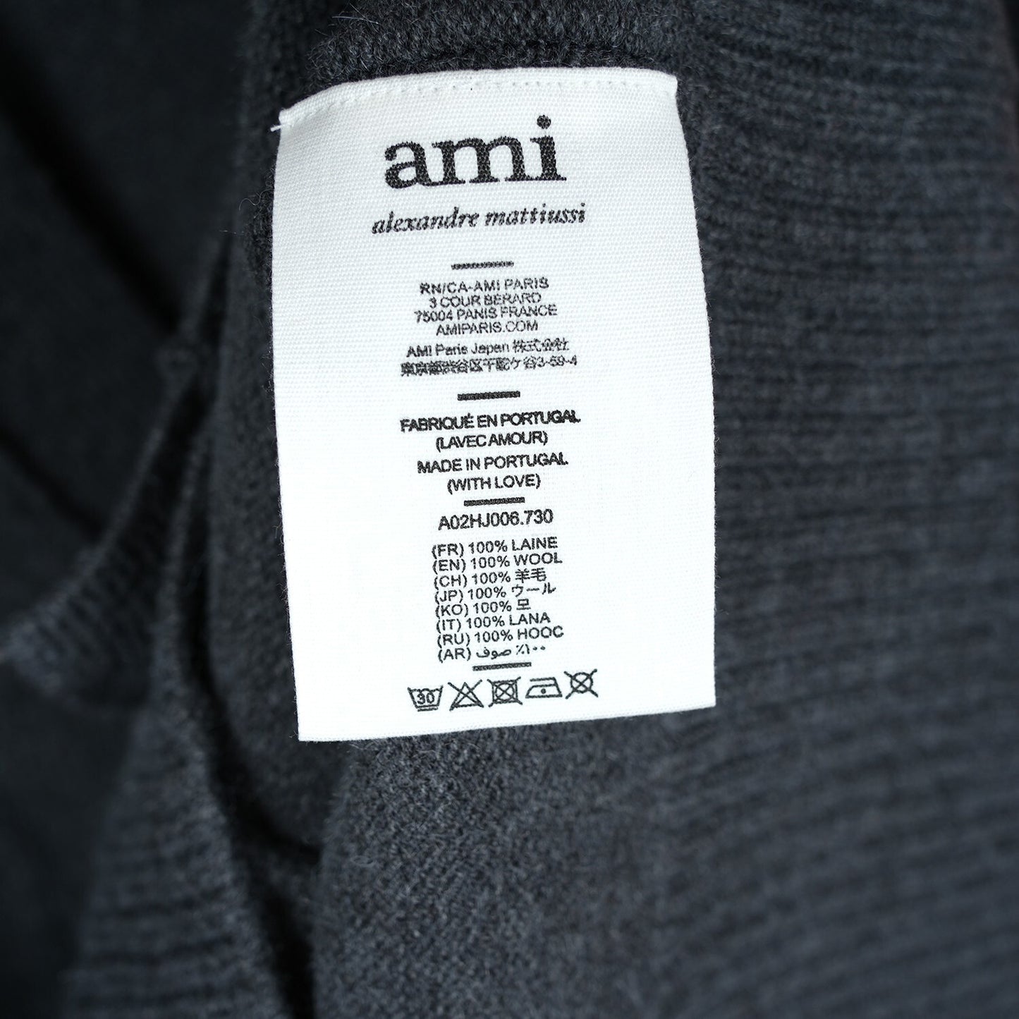 AMI Wool Black Heart V-Neck Knit Cardigan Unisex Loose Fit