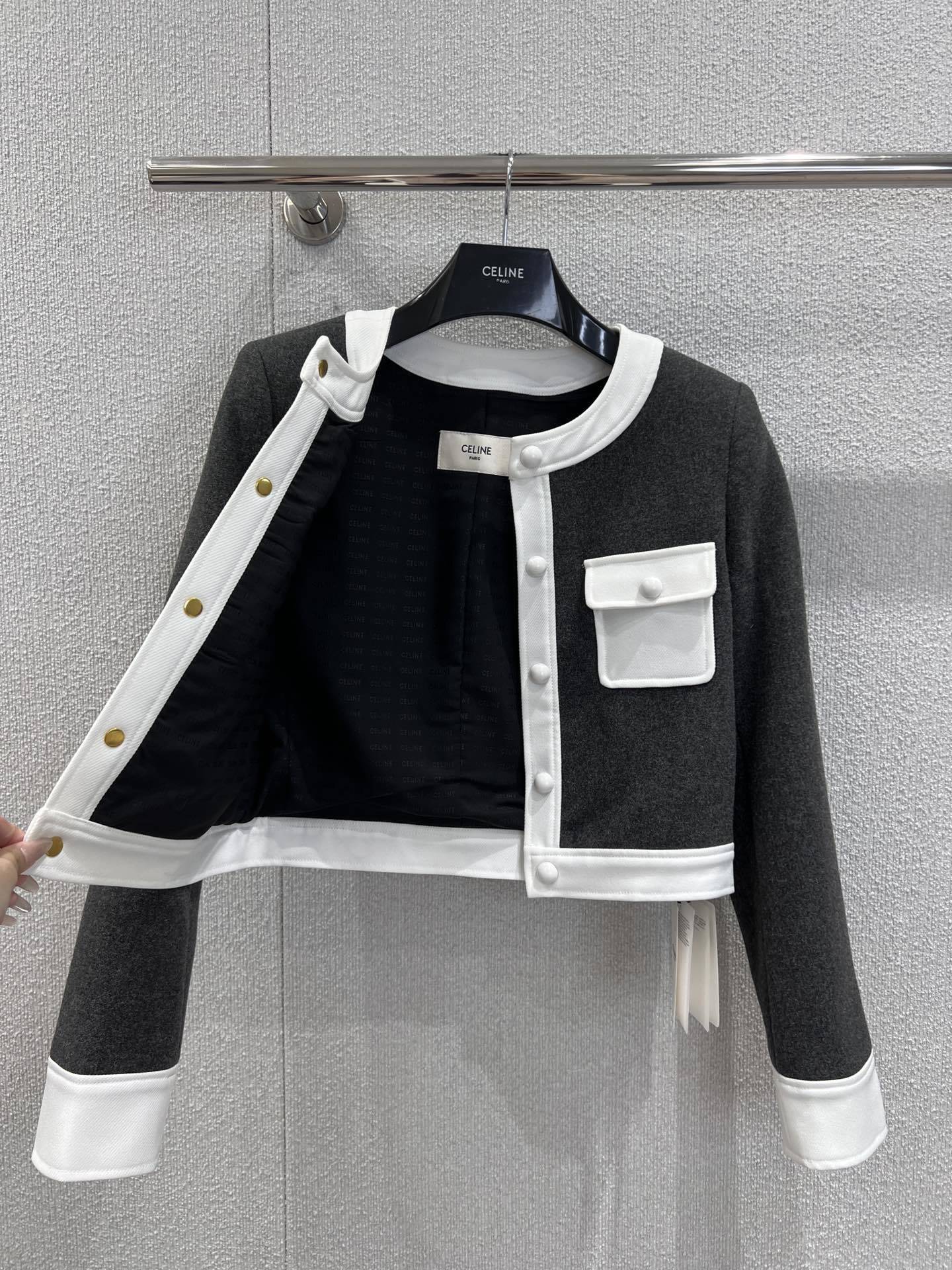 French Heiress Color-Blocked Jacket Wool & Leather