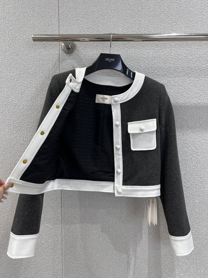 French Heiress Color-Blocked Jacket Wool & Leather