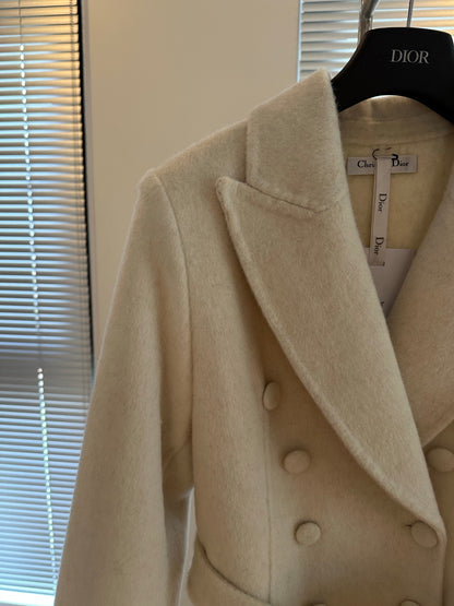 DIO Elegant Cashmere Wool Coat with Fox Fur Trim
