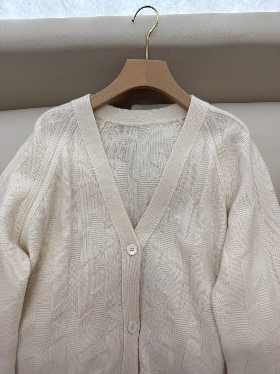 Hermes 100% Wool Coat Knitwear Blue, White & Brown