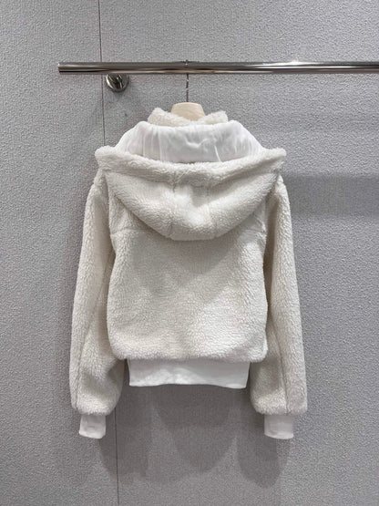 Short Hooded Lambswool Jacket Cozy Cloud Soft