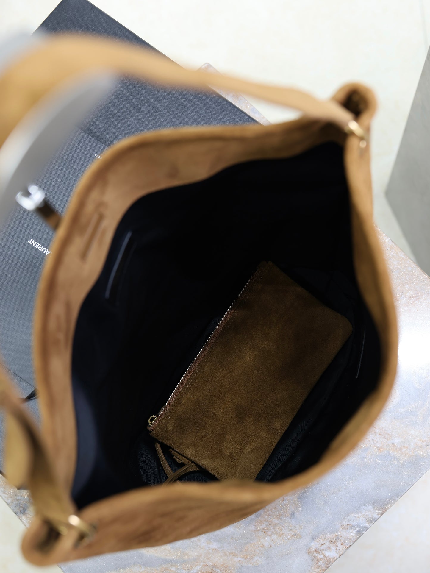 Saint Laurent Niki Suede Bucket Bag in Brown