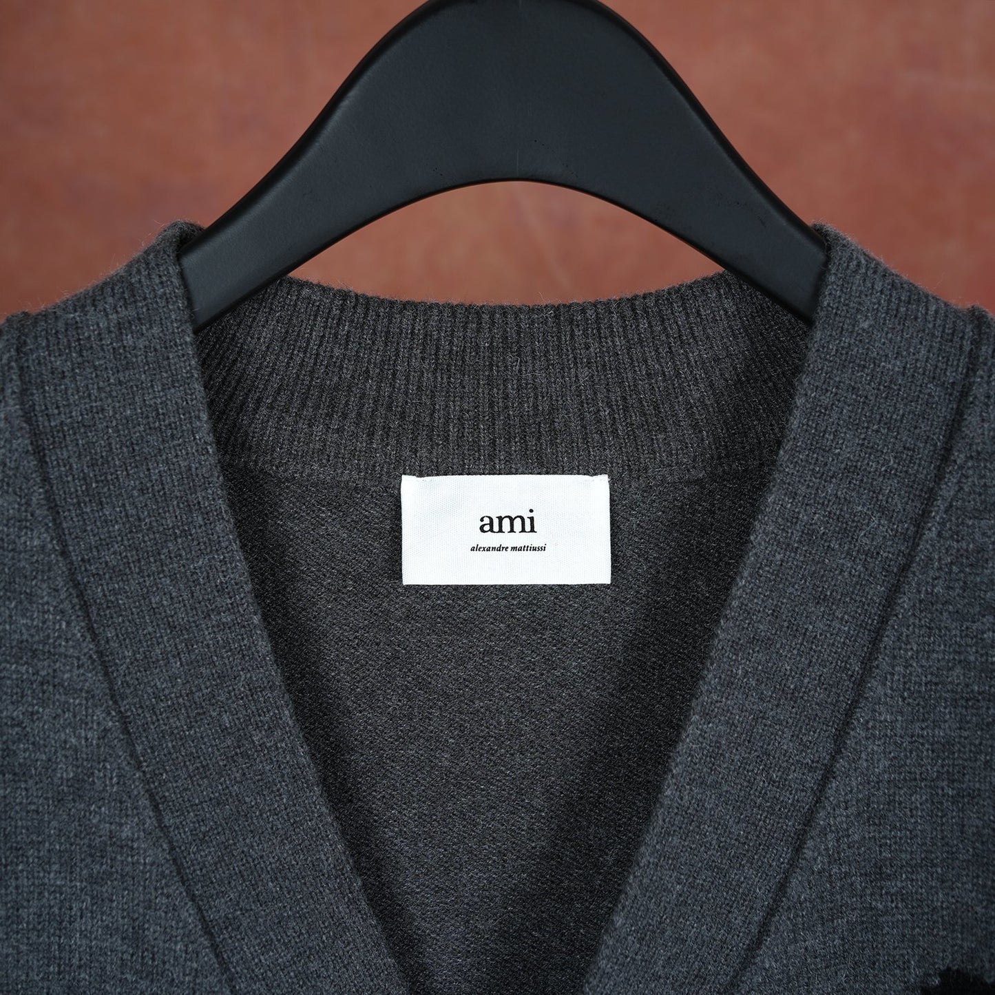 AMI Wool Black Heart V-Neck Knit Cardigan Unisex Loose Fit