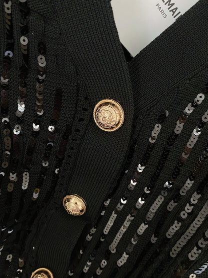 New Two-Tone Cardigan with Hand-Stitched Button