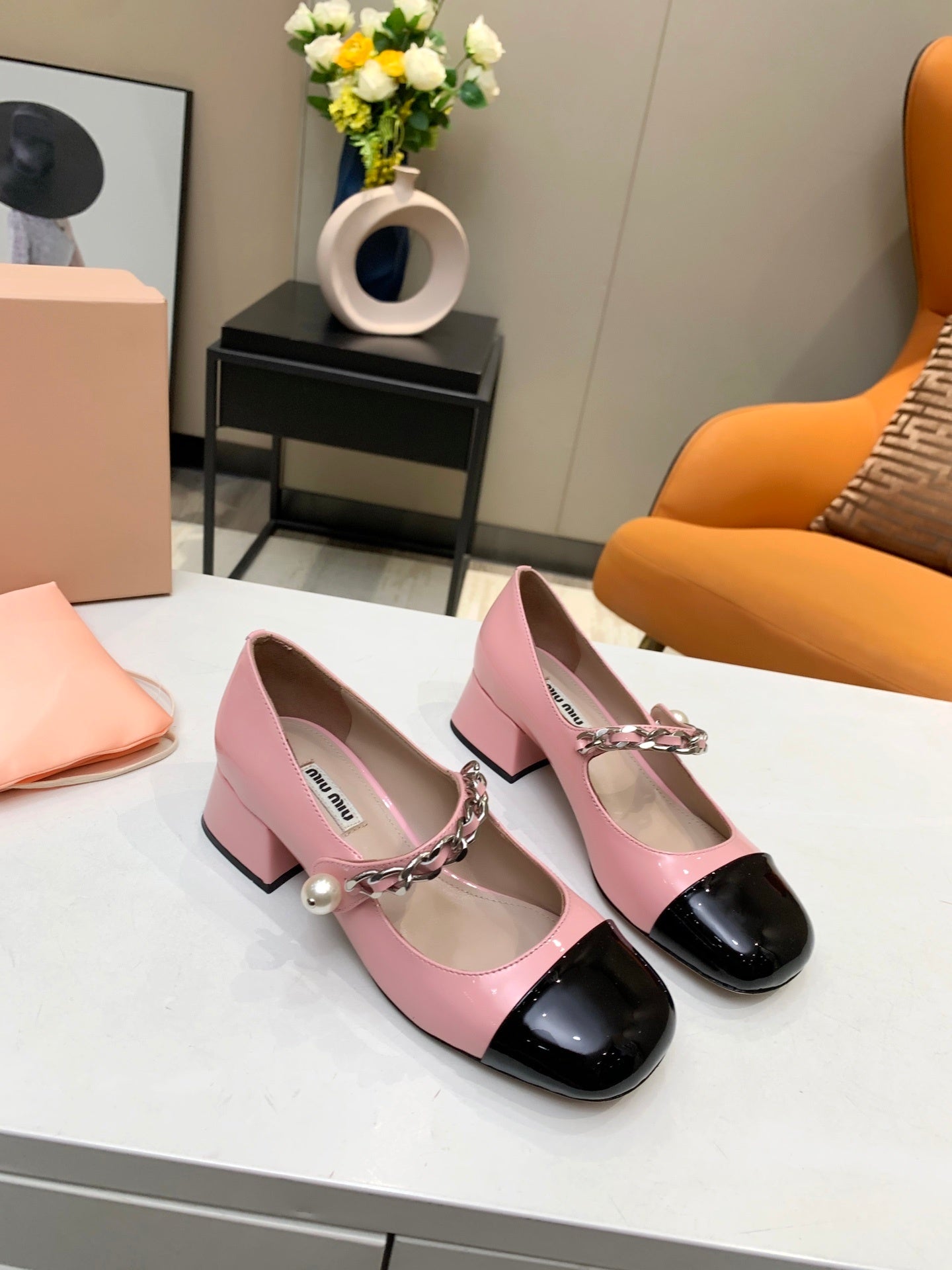 Miu Miu 2021 Square Toe Chunky Heel Shoes