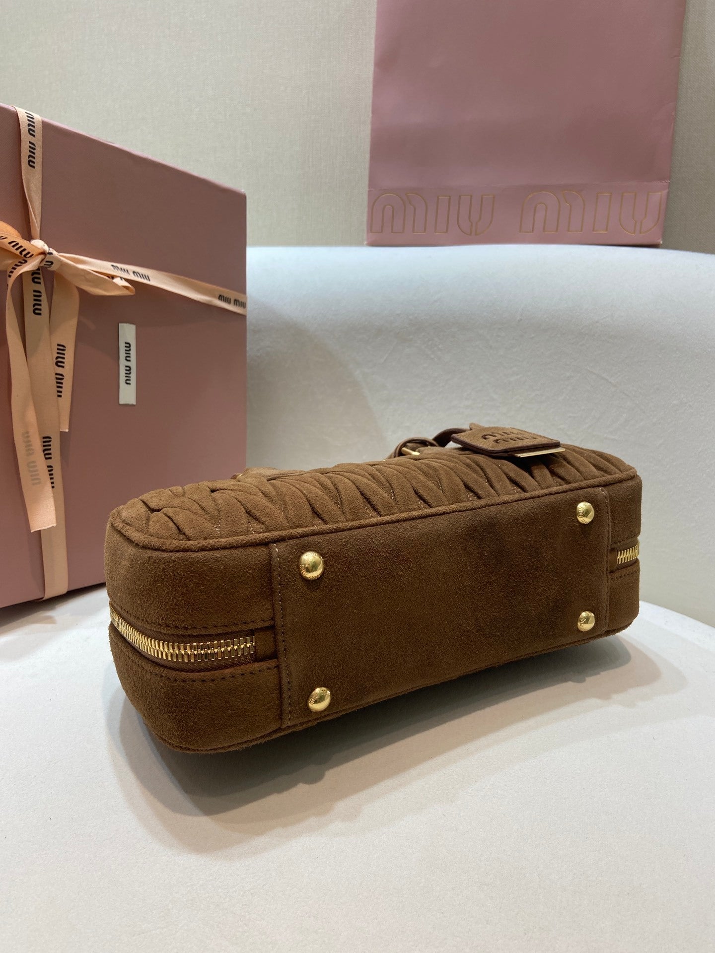 Miu Miu Arcadie Matelassé Suede Top Handle Bag