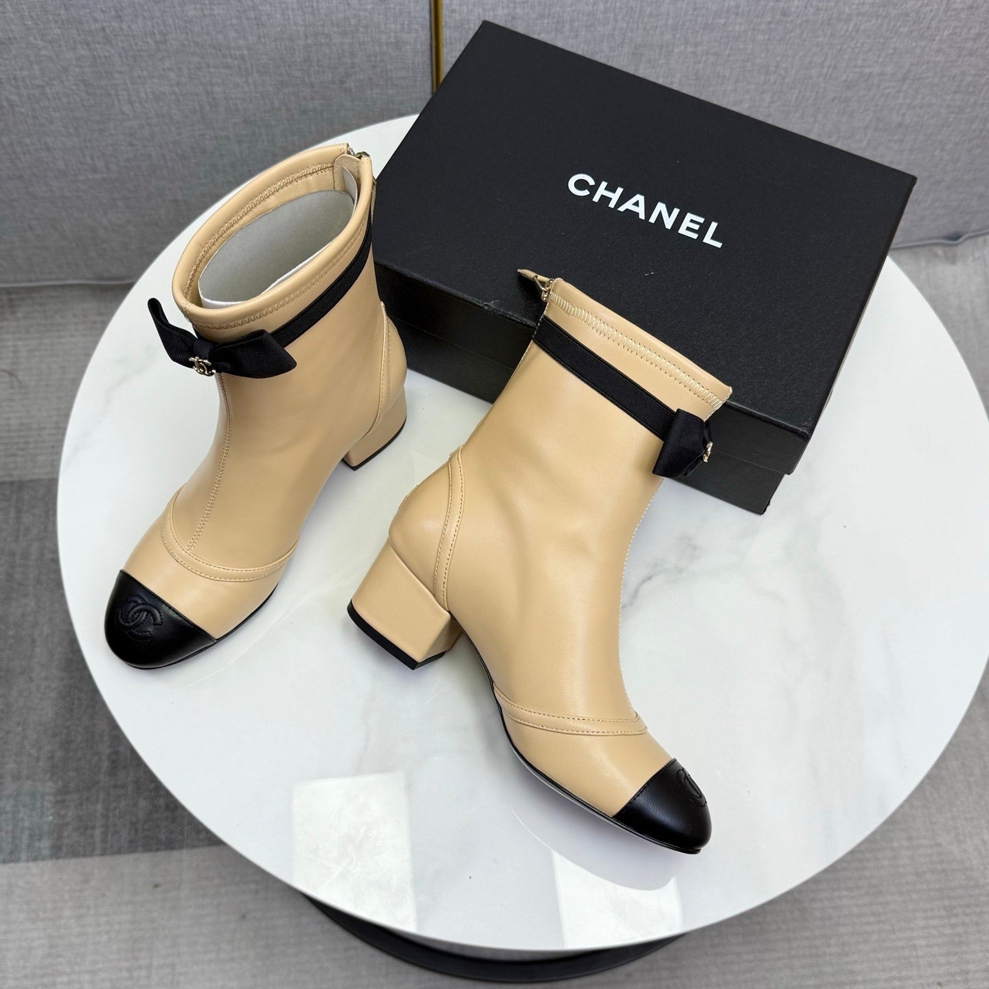 CHANEL 2025 Sheepskin Crystal-Lined Boots