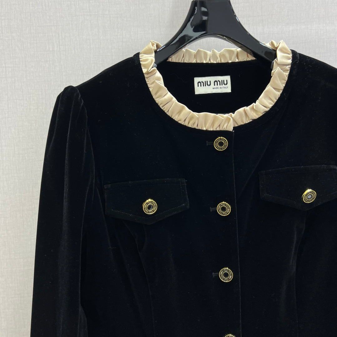 Feiinvan Velvet-Feel Long Sleeve Button-Up Dress