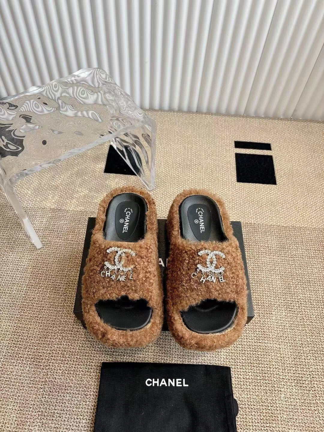 CHANEL 2025 Rhinestone Platform Slingback Sandals