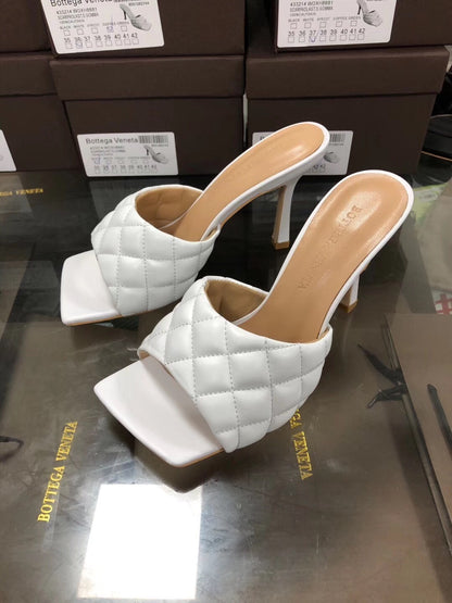 BV Women’s 2020 Spring Embroidered Sheepskin High-Heeled Slippers