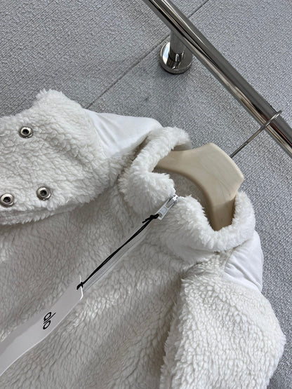 Short Hooded Lambswool Jacket Cozy Cloud Soft