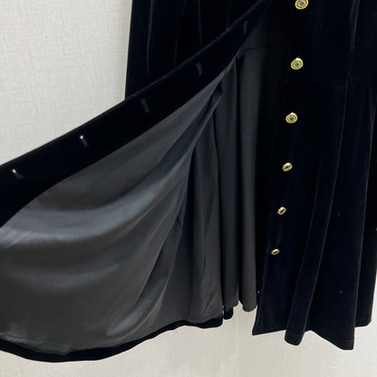 Feiinvan Velvet-Feel Long Sleeve Button-Up Dress
