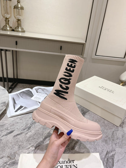 McQueen Graffiti Knitted Tread Slick Boots