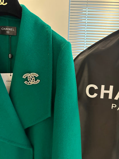 Green Double-Breasted Wool Coat