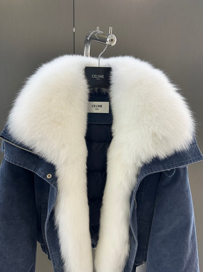 Winter Down Jacket with Imported White Fox Fur Collar