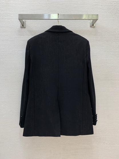 Ostrich Feather Trim Beaded Bee Suit Jacket Double-Breasted