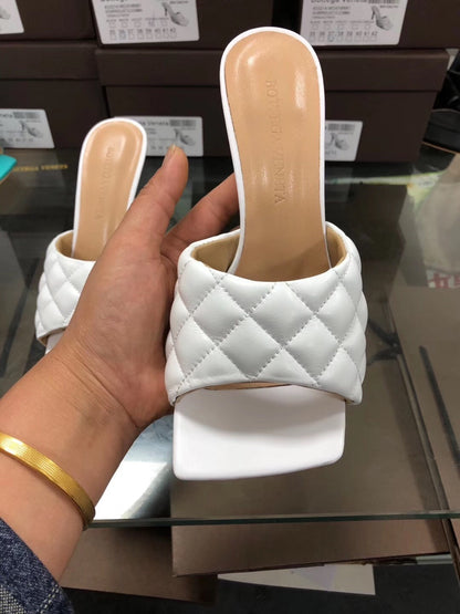 BV Women’s 2020 Spring Embroidered Sheepskin High-Heeled Slippers