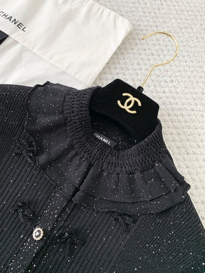 CHANE Silver Bow Knit Cardigan