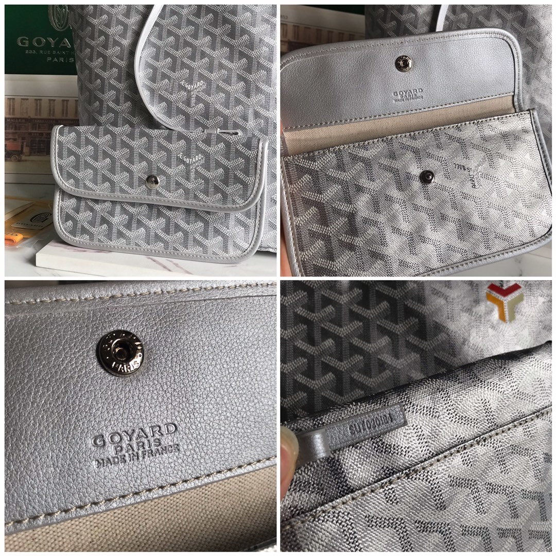 Goyard St. Louis GM Metallic Silver Goyardine Tote Bag