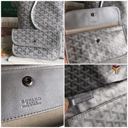 Goyard St. Louis GM Metallic Silver Goyardine Tote Bag