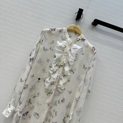 Dior Butterfly Print Silk-Cotton Shirt Early Spring