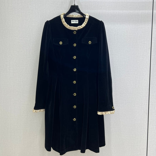 Feiinvan Velvet-Feel Long Sleeve Button-Up Dress