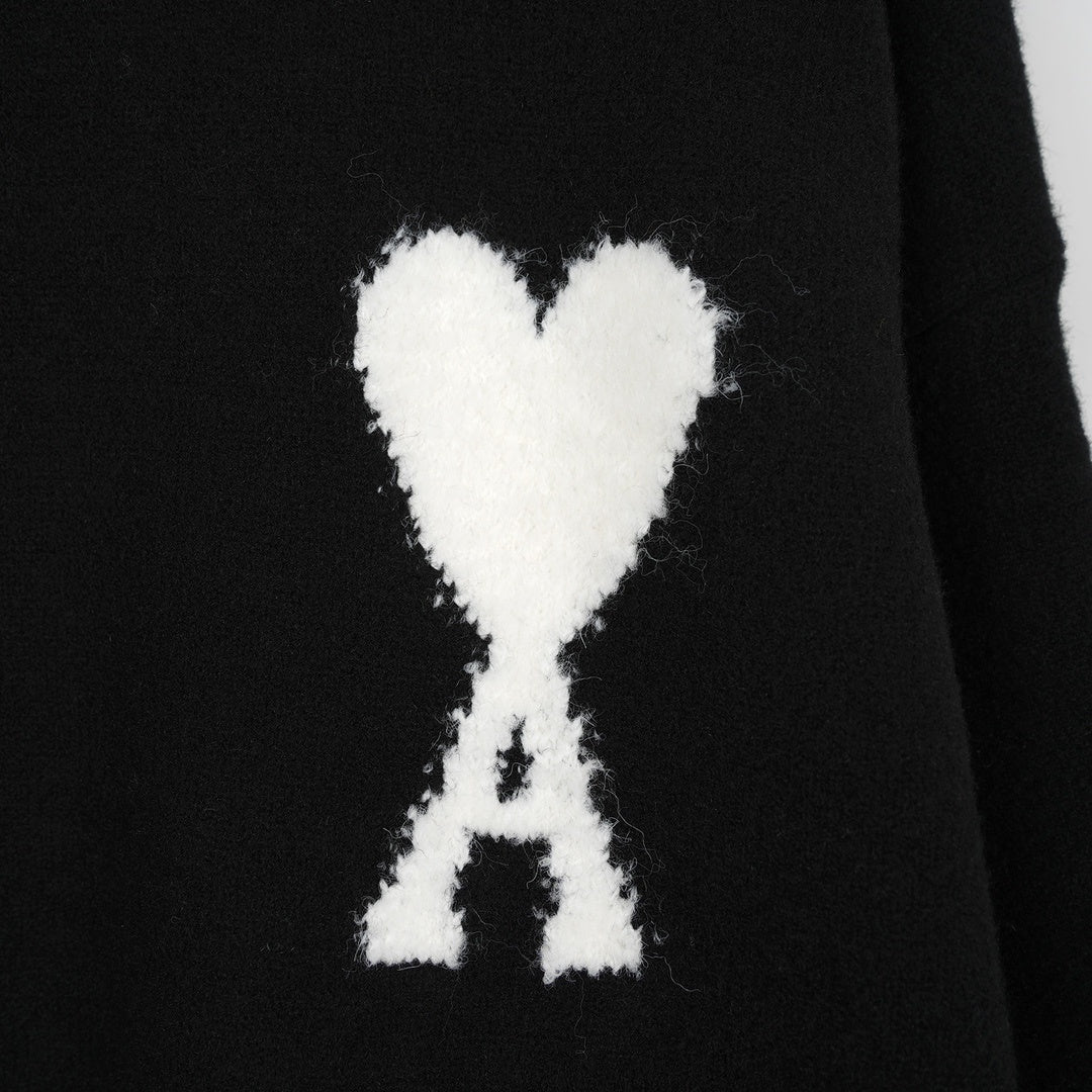 Ami Alpaca Wool White Heart Crew Neck Pullover