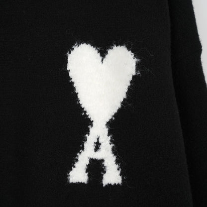 Ami Alpaca Wool White Heart Crew Neck Pullover
