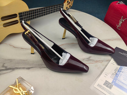 W144 Saint Laurent Stiletto Heel Electroplated Open Back Shoes