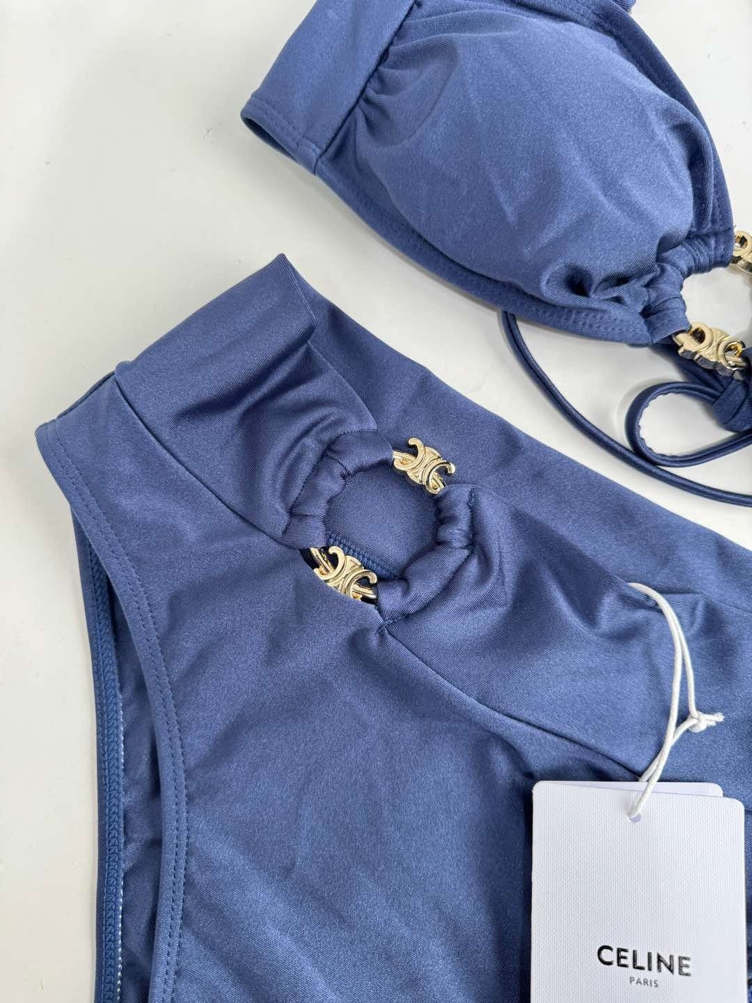 Satin Strapless Bikini Swimsuit Metal Buckles & Logo