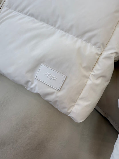 White Puffer Jacket with Luxurious Fur Collar