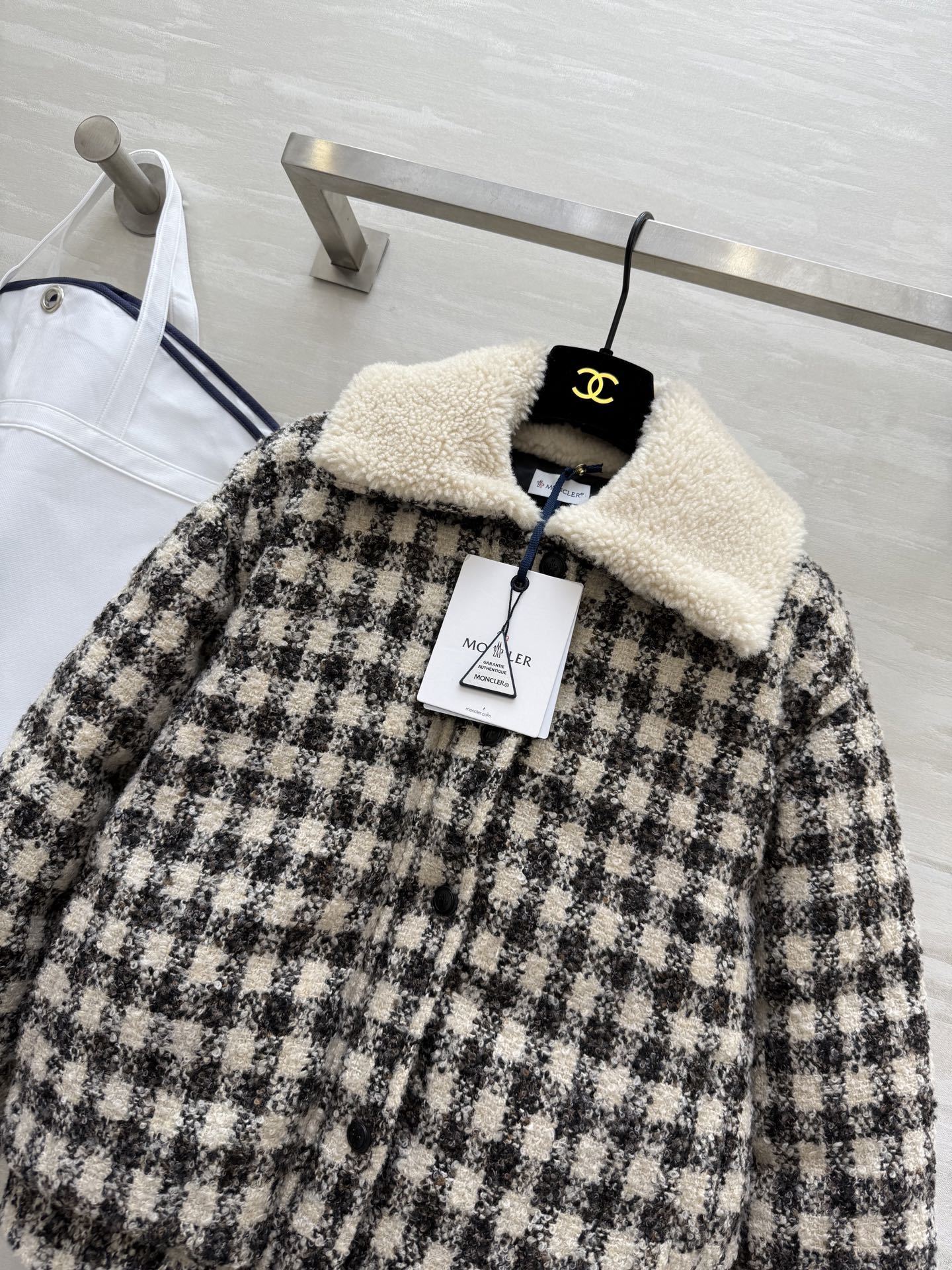 Black & White Checkered Tweed Bomber Jacket