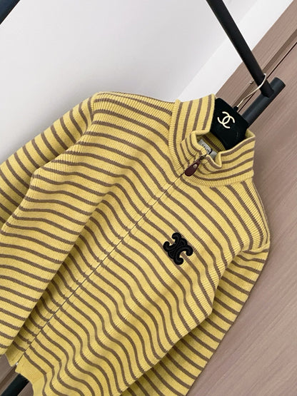 Striped Tricolor Cardigan Logo Embellished Stylish